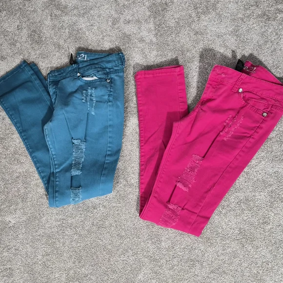 Rue21 Jeans in Teal and Hot Pink with Distressed Knees - Picture 3 of 5